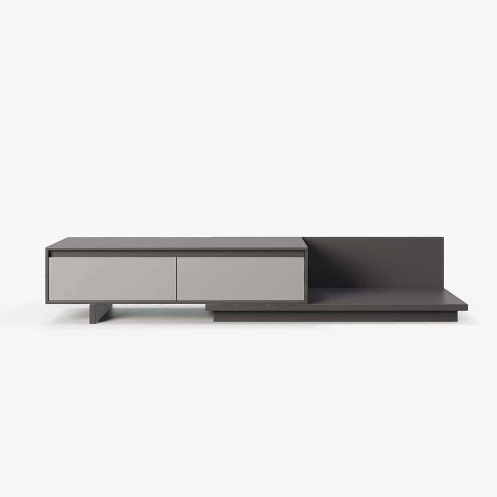 Modern Walnut & Gray Extendable TV Stand With Drawers