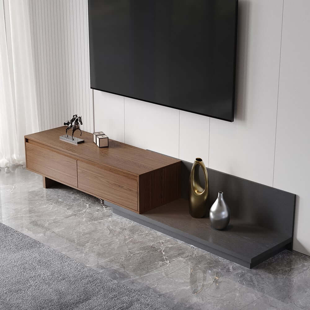 Modern Walnut & Gray Extendable TV Stand With Drawers