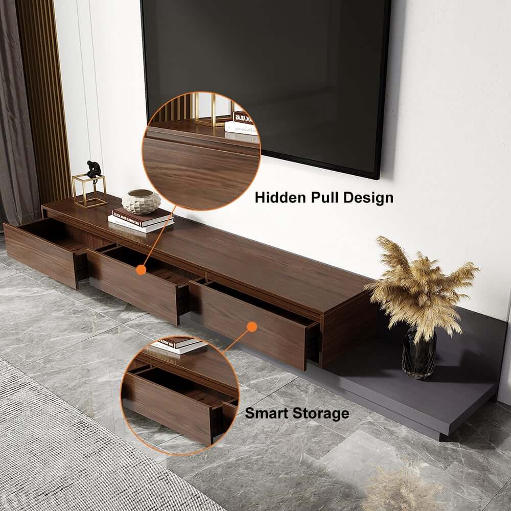Modern Walnut & Gray Extendable TV Stand With Drawers