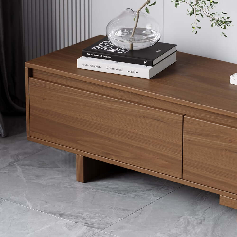 Modern Walnut & Gray Extendable TV Stand With Drawers