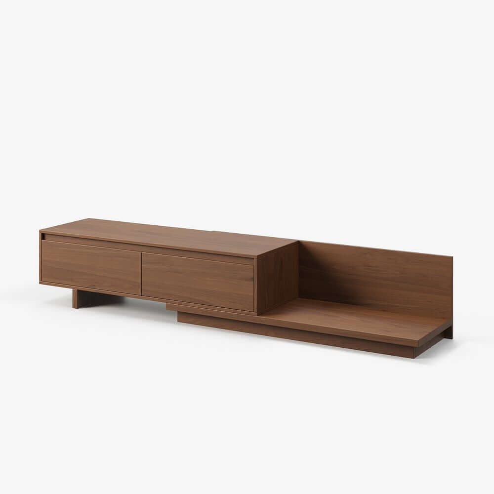 Modern Walnut & Gray Extendable TV Stand With Drawers