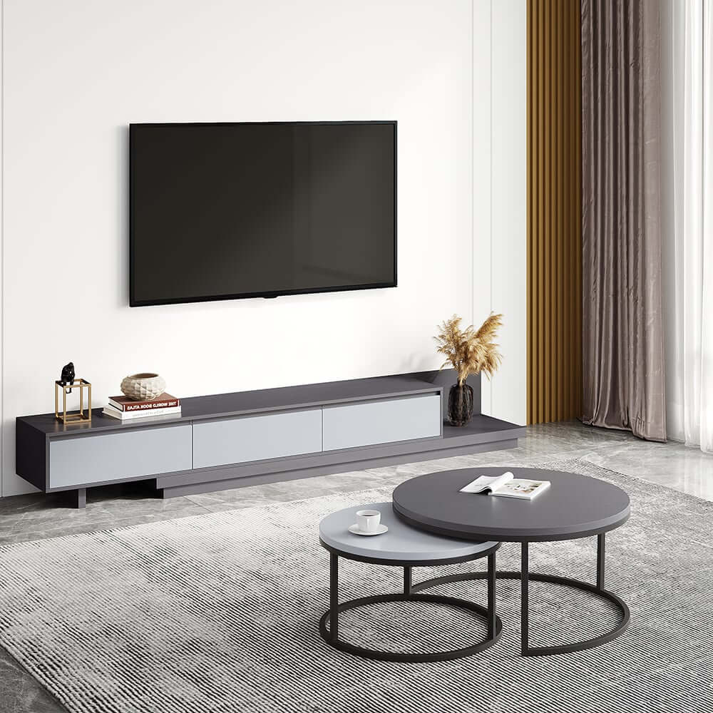 Modern Walnut & Gray Extendable TV Stand With Drawers