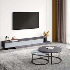 Modern Walnut & Gray Extendable TV Stand With Drawers