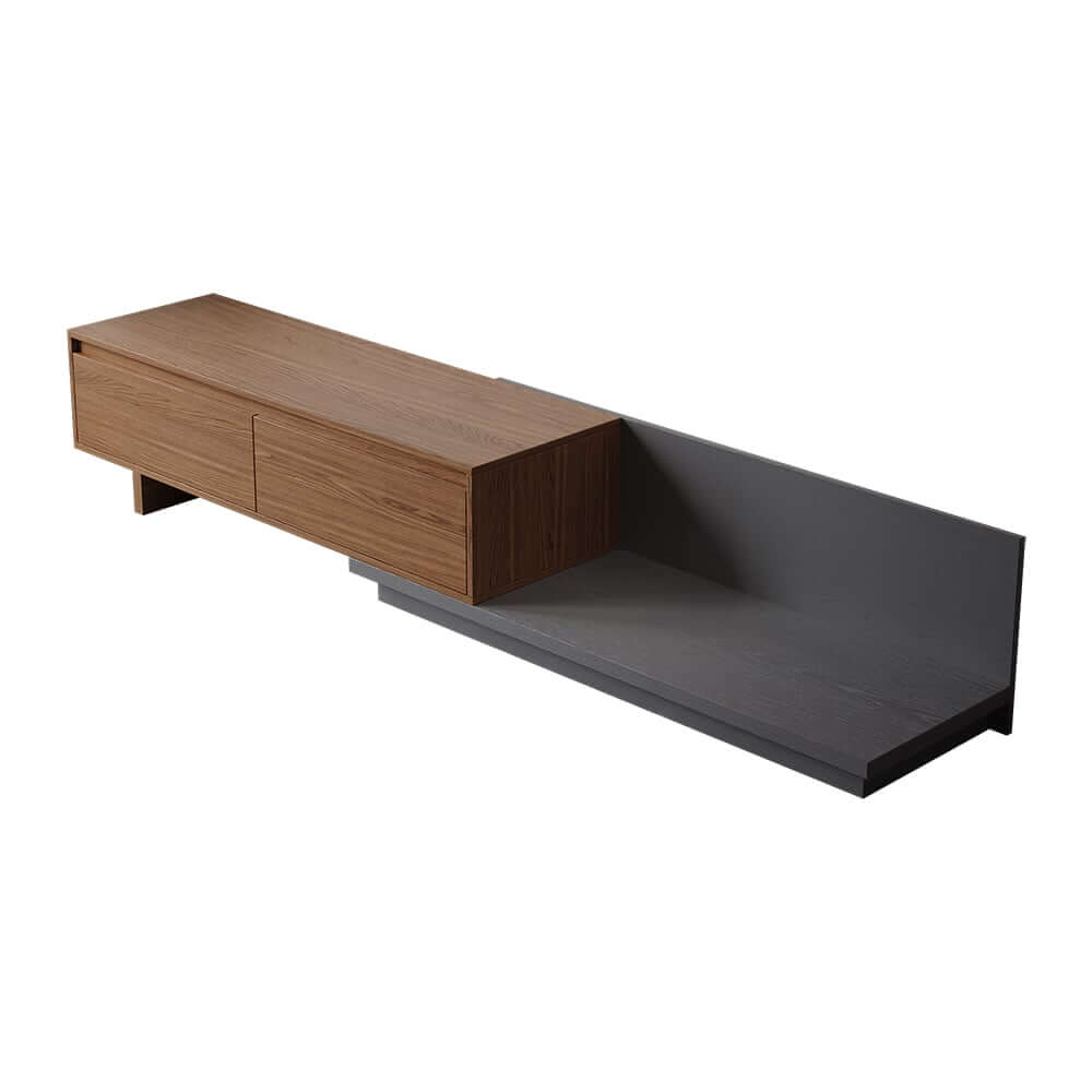 Modern Walnut & Gray Extendable TV Stand With Drawers