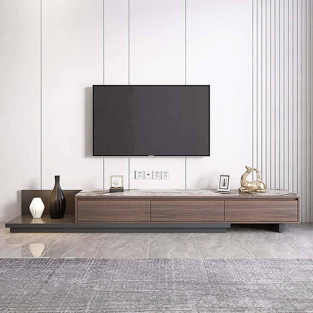 Modern Walnut & Gray Extendable TV Stand With Drawers