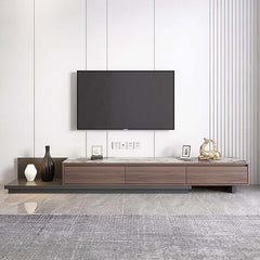 Modern Walnut & Gray Extendable TV Stand With Drawers