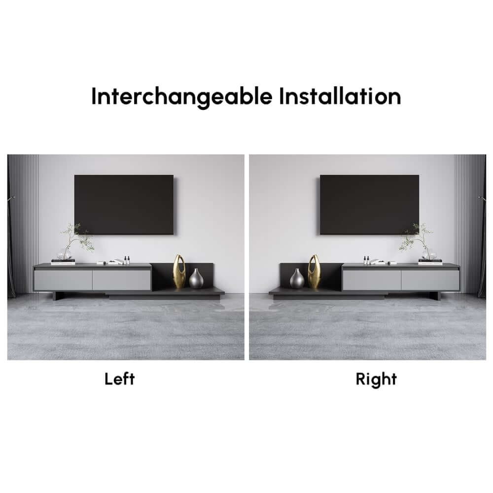 Modern Walnut & Gray Extendable TV Stand With Drawers