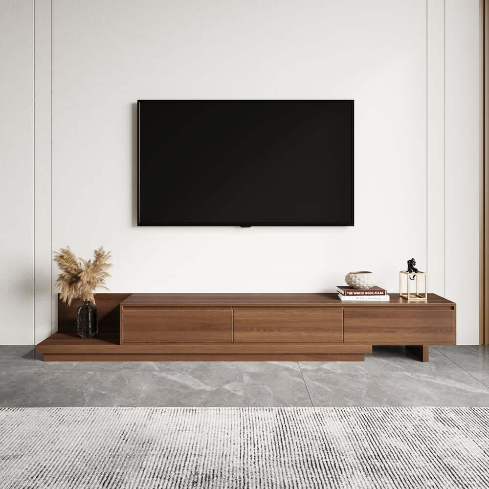 Modern Walnut & Gray Extendable TV Stand With Drawers