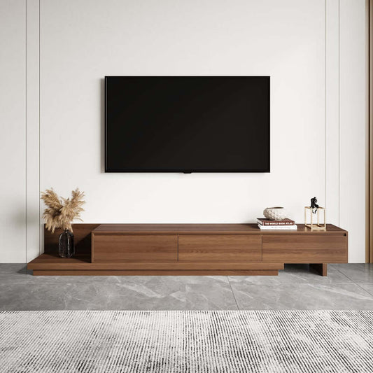 Modern Walnut & Gray Extendable TV Stand With Drawers