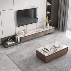 Modern Walnut & Gray Extendable TV Stand With Drawers