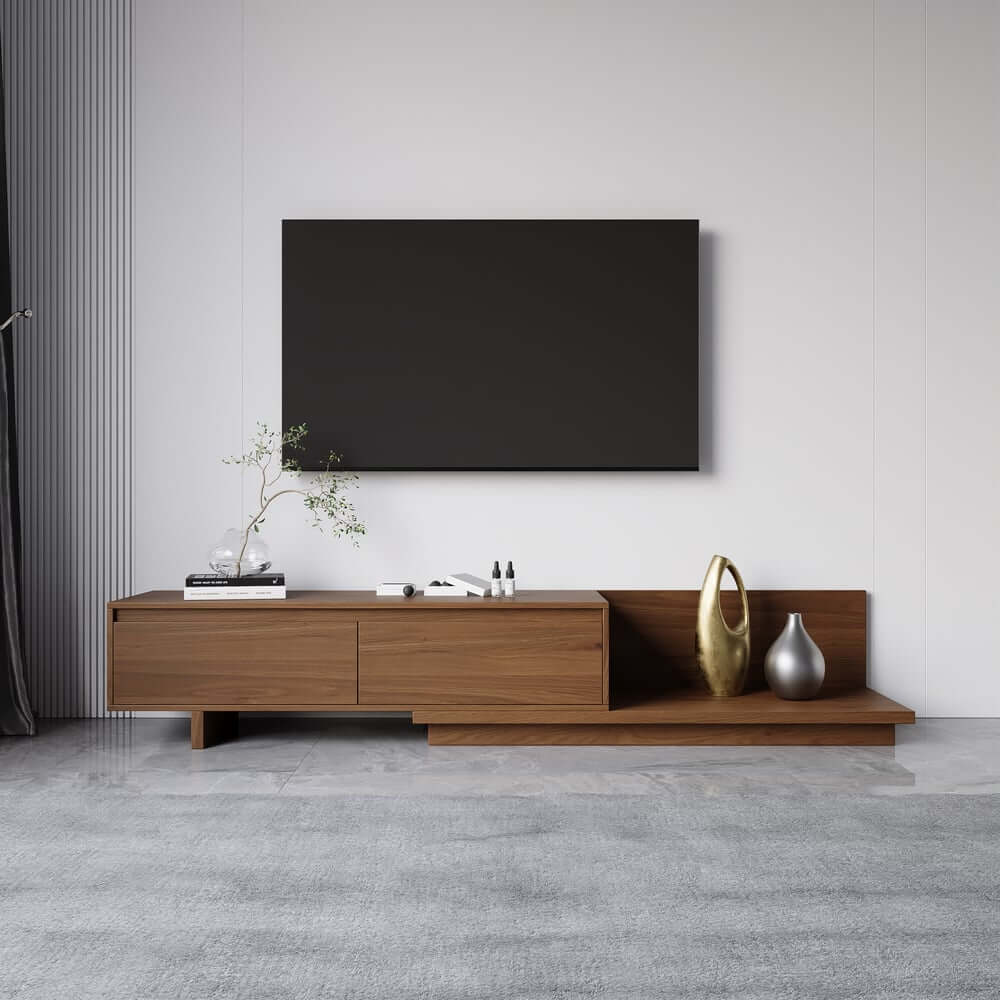 Modern Walnut & Gray Extendable TV Stand With Drawers