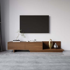 Modern Walnut & Gray Extendable TV Stand With Drawers