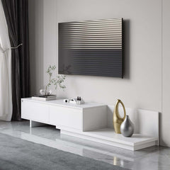 Modern Walnut & Gray Extendable TV Stand With Drawers
