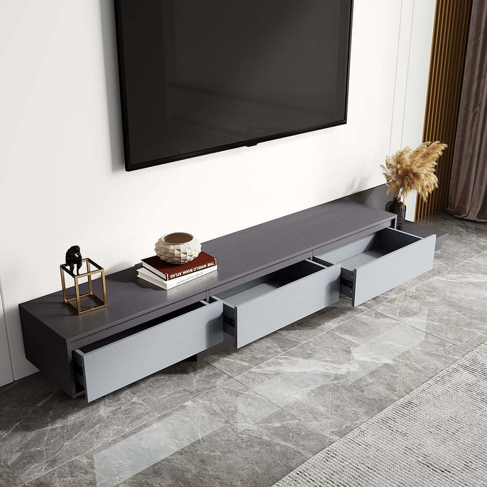 Modern Walnut & Gray Extendable TV Stand With Drawers