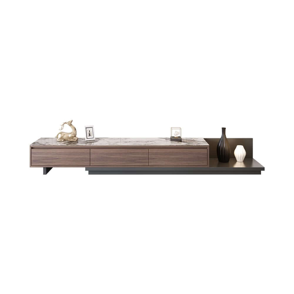 Modern Walnut & Gray Extendable TV Stand With Drawers