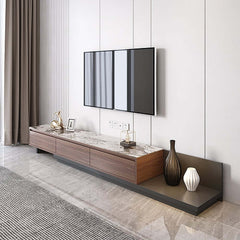 Modern Walnut & Gray Extendable TV Stand With Drawers