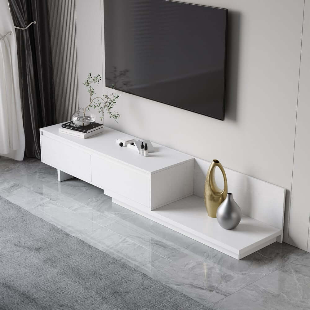 Modern Walnut & Gray Extendable TV Stand With Drawers