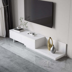 Modern Walnut & Gray Extendable TV Stand With Drawers