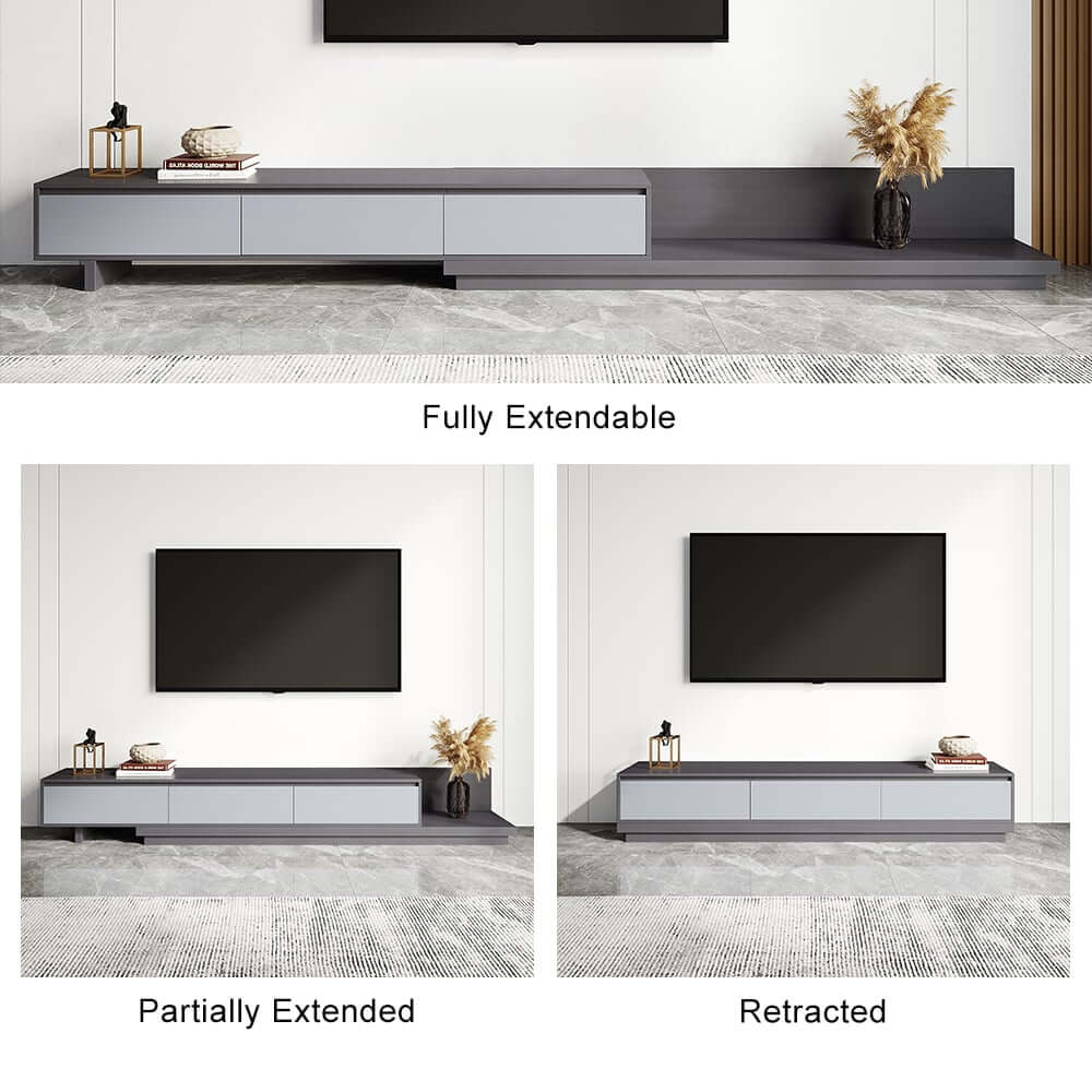 Modern Walnut & Gray Extendable TV Stand With Drawers