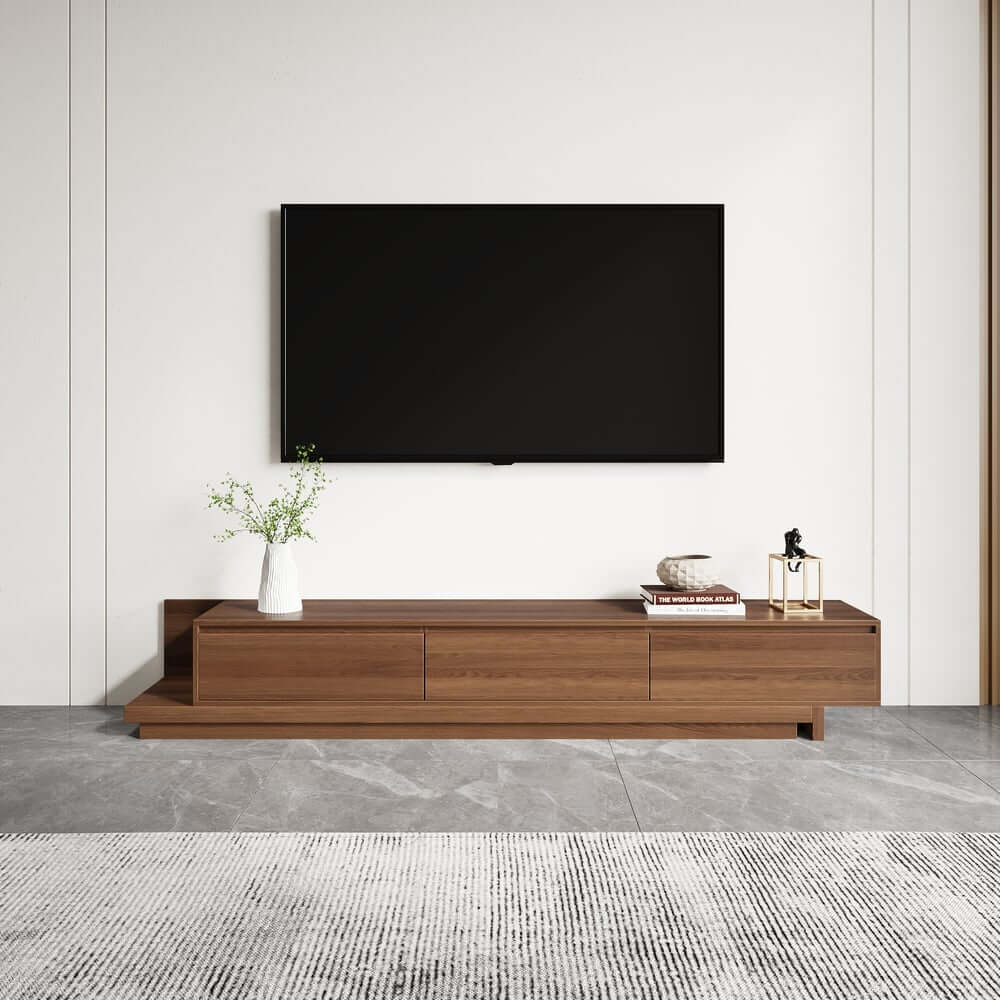 Modern Walnut & Gray Extendable TV Stand With Drawers