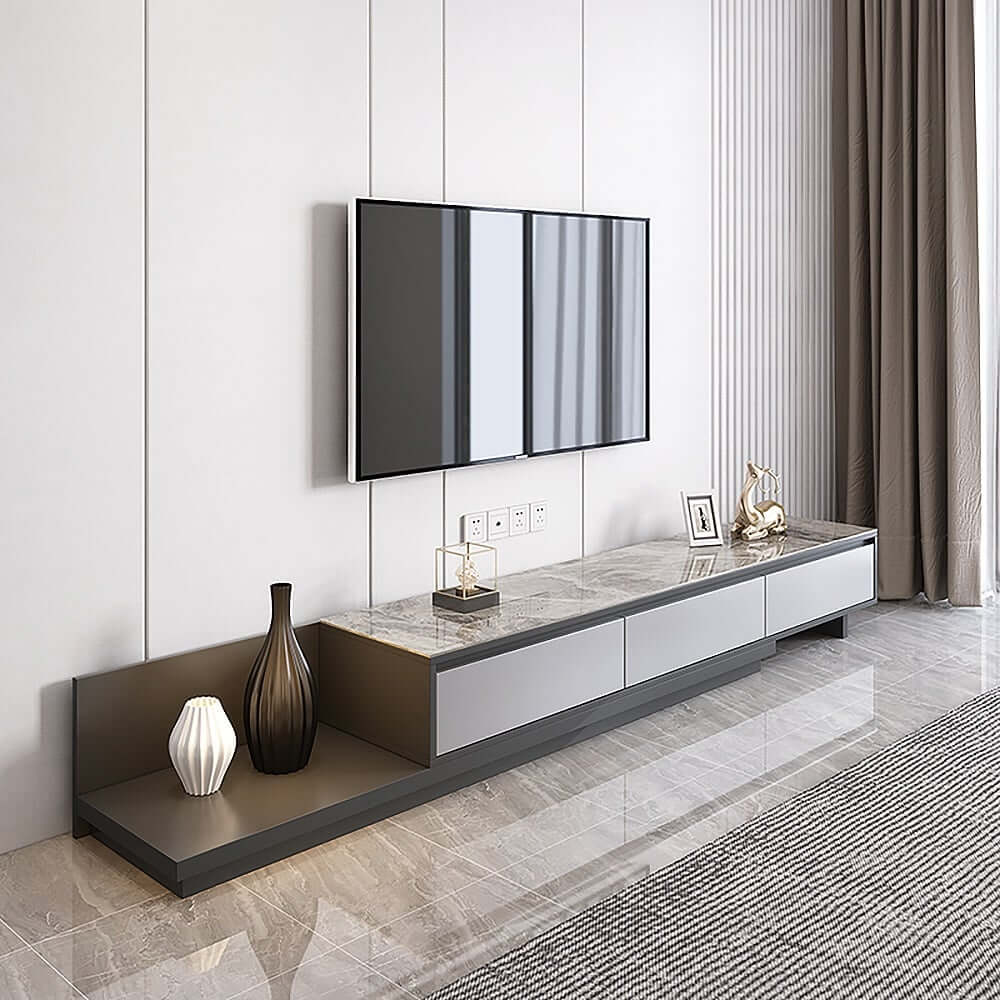 Modern Walnut & Gray Extendable TV Stand With Drawers