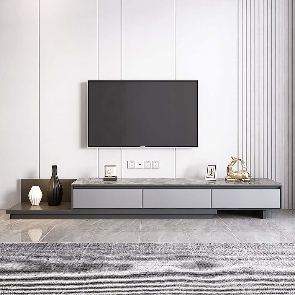 Modern Walnut & Gray Extendable TV Stand With Drawers