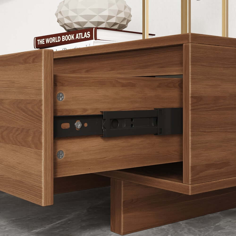 Modern Walnut & Gray Extendable TV Stand With Drawers