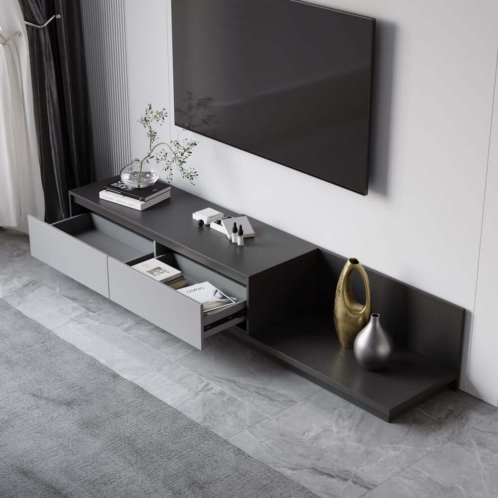 Modern Walnut & Gray Extendable TV Stand With Drawers