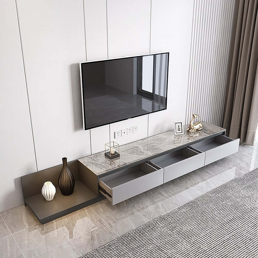Modern Walnut & Gray Extendable TV Stand With Drawers