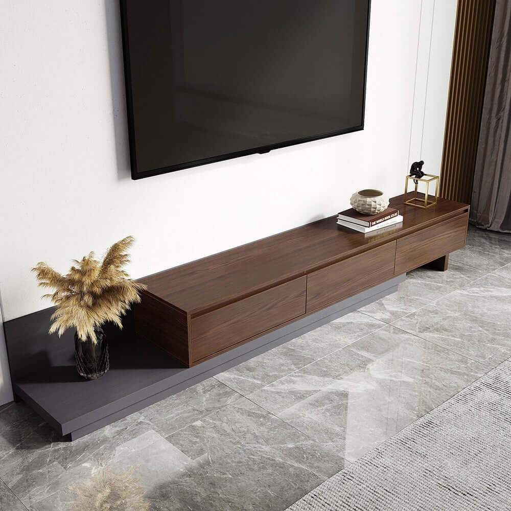 Modern Walnut & Gray Extendable TV Stand With Drawers