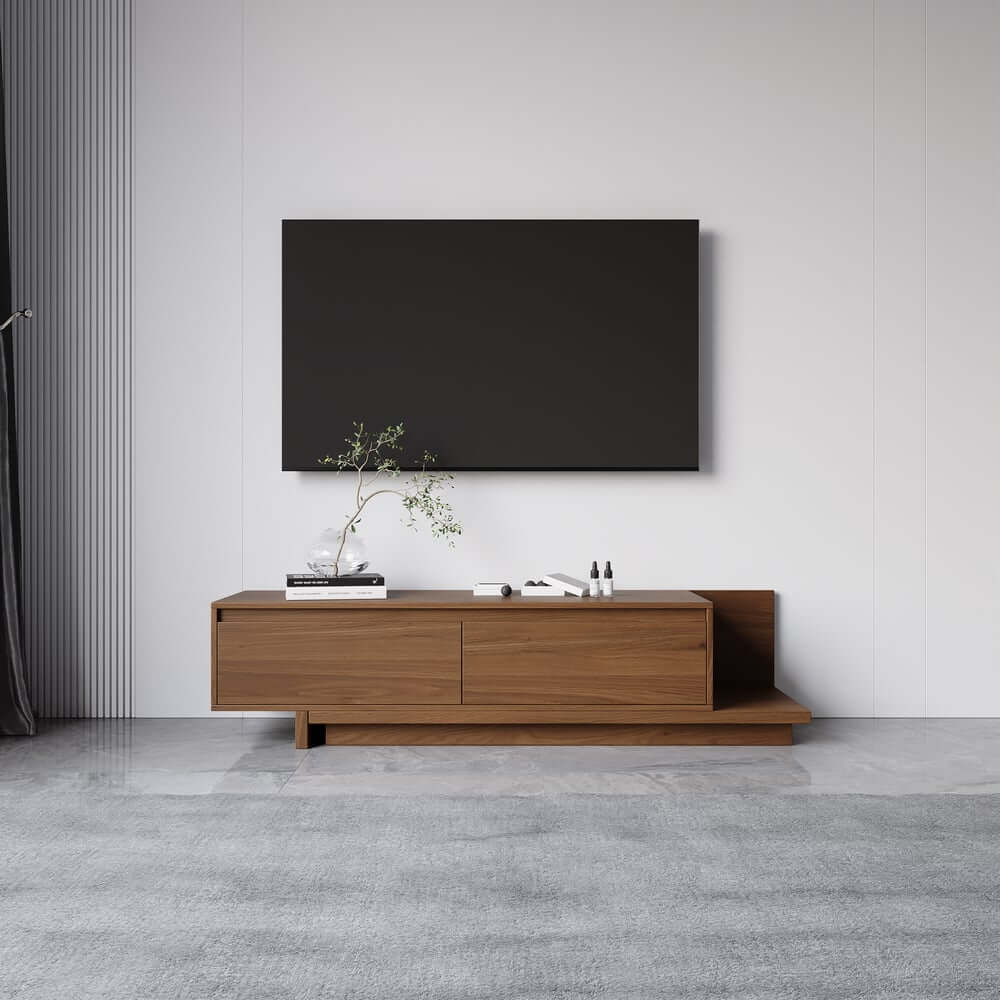 Modern Walnut & Gray Extendable TV Stand With Drawers