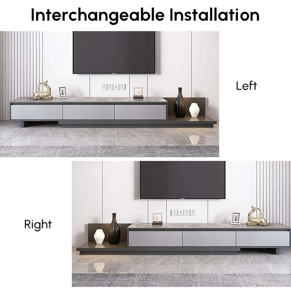 Modern Walnut & Gray Extendable TV Stand With Drawers
