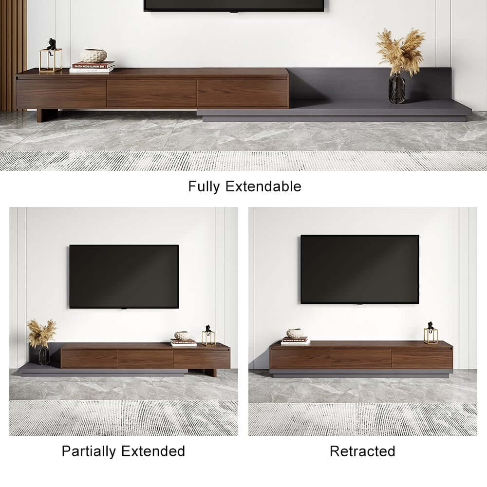 Modern Walnut & Gray Extendable TV Stand With Drawers