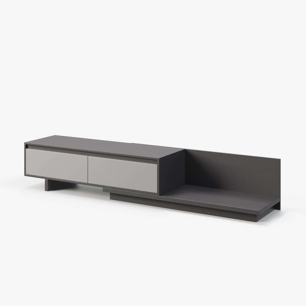 Modern Walnut & Gray Extendable TV Stand With Drawers