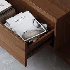 Modern Walnut & Gray Extendable TV Stand With Drawers
