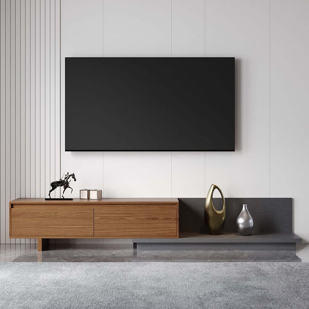 Modern Walnut & Gray Extendable TV Stand With Drawers