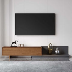 Modern Walnut & Gray Extendable TV Stand With Drawers