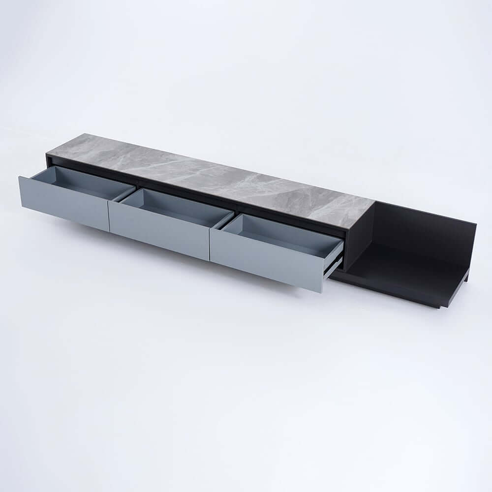 Modern Walnut & Gray Extendable TV Stand With Drawers