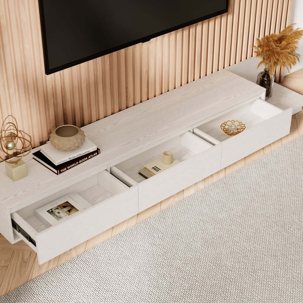 Modern Walnut & Gray Extendable TV Stand With Drawers