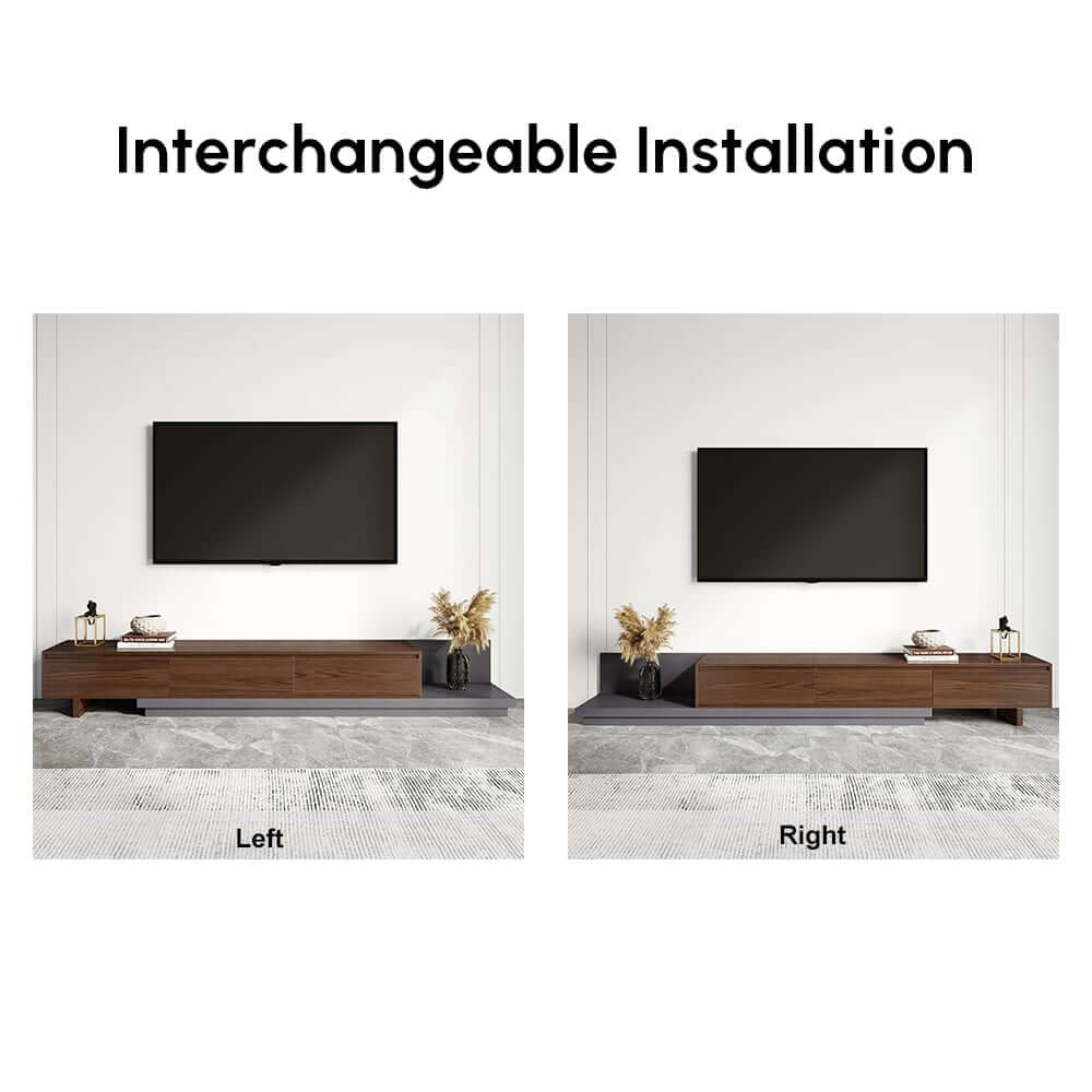 Modern Walnut & Gray Extendable TV Stand With Drawers
