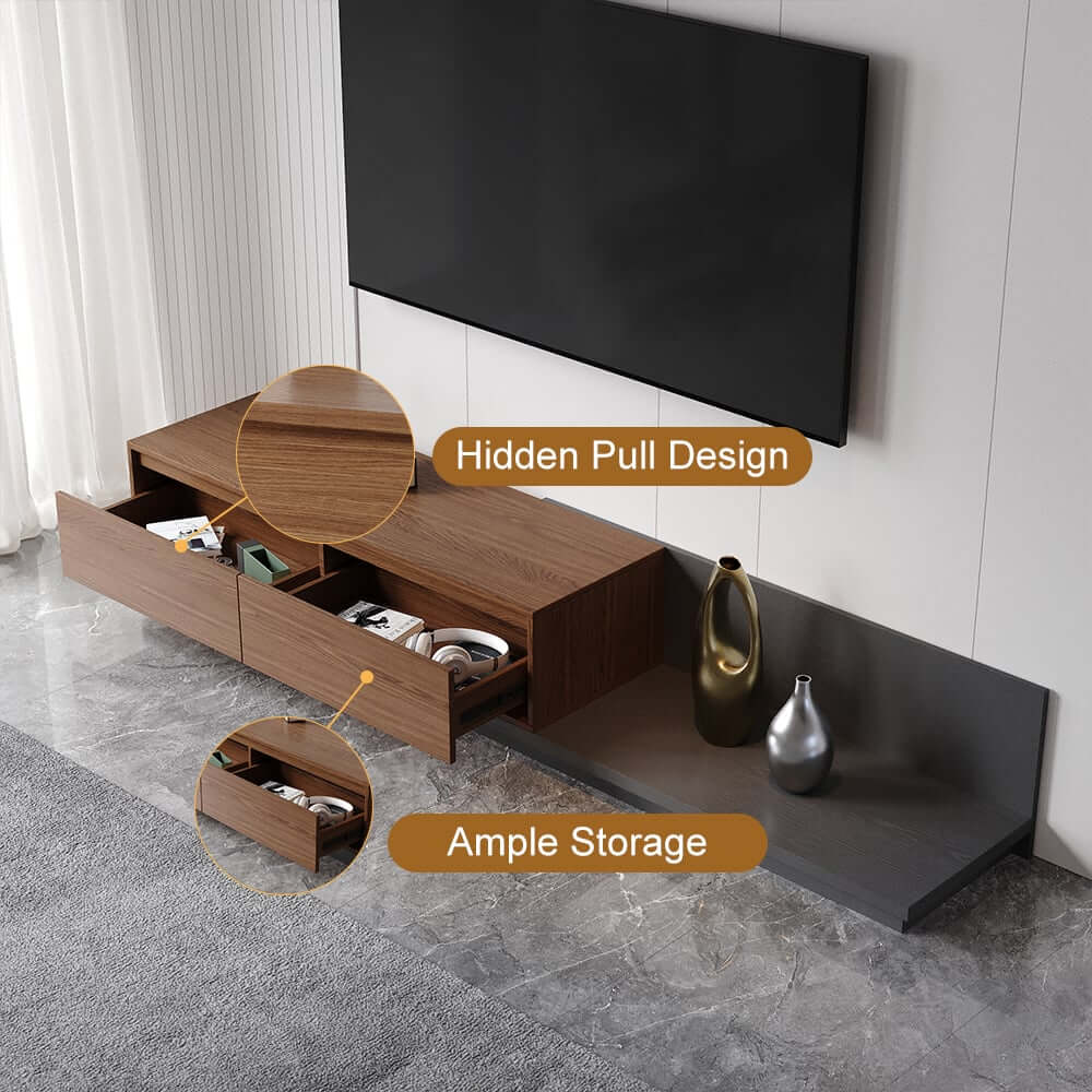 Modern Walnut & Gray Extendable TV Stand With Drawers