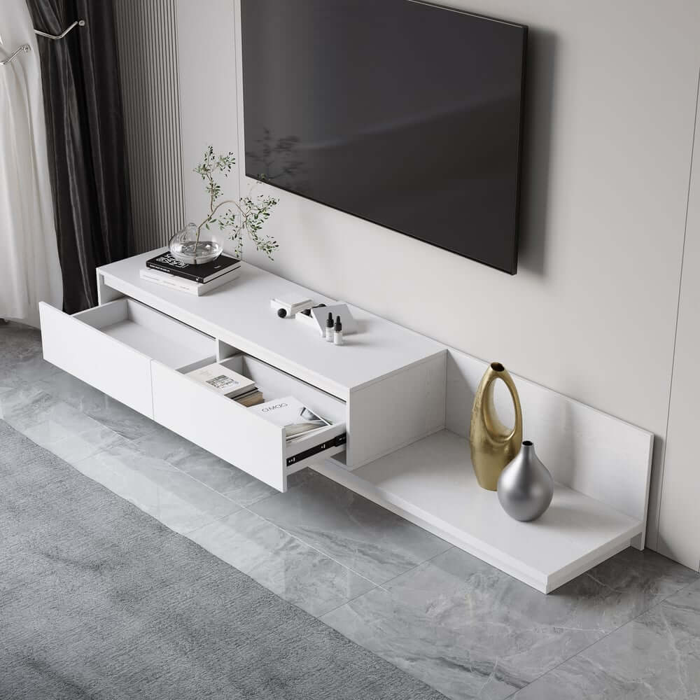 Modern Walnut & Gray Extendable TV Stand With Drawers
