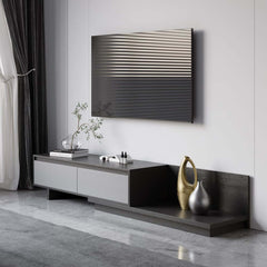 Modern Walnut & Gray Extendable TV Stand With Drawers