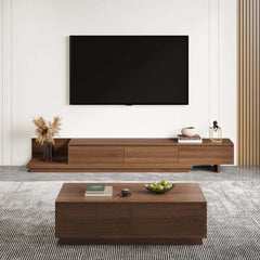 Modern Walnut & Gray Extendable TV Stand With Drawers