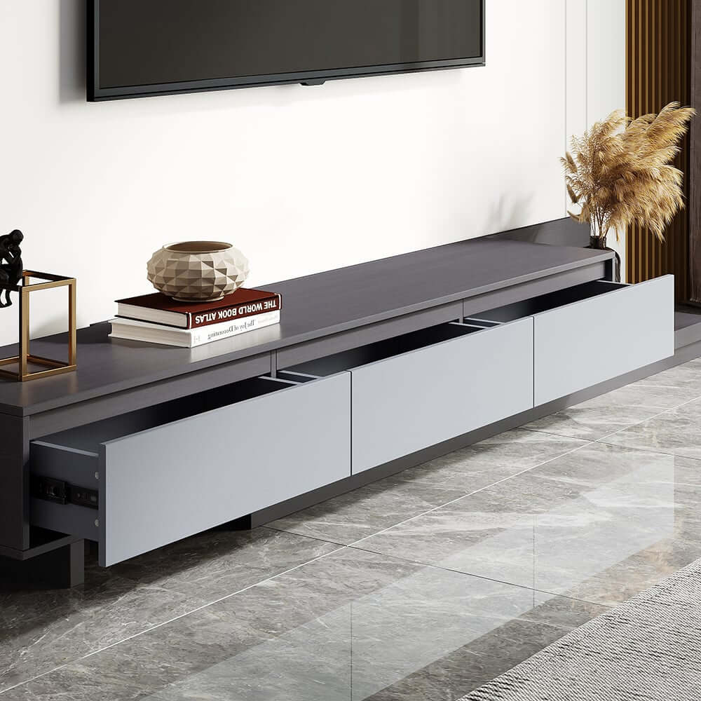 Modern Walnut & Gray Extendable TV Stand With Drawers