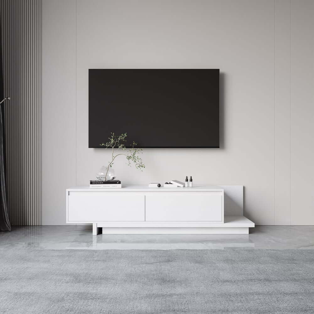 Modern Walnut & Gray Extendable TV Stand With Drawers