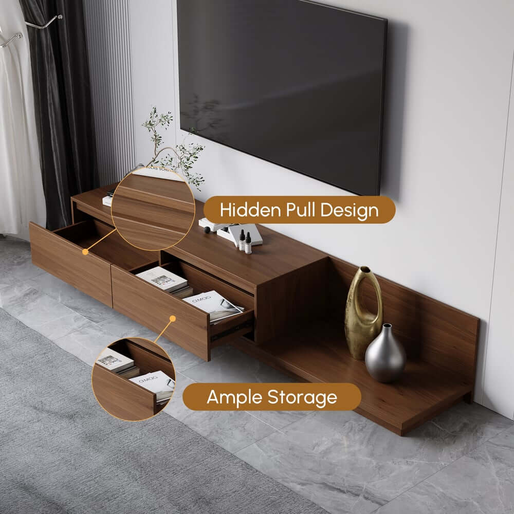 Modern Walnut & Gray Extendable TV Stand With Drawers