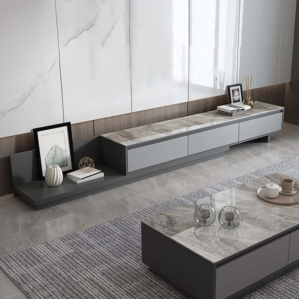 Modern Walnut & Gray Extendable TV Stand With Drawers