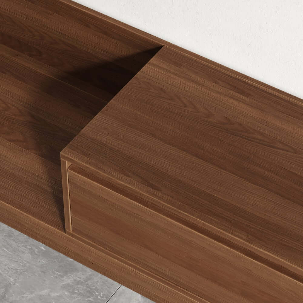 Modern Walnut & Gray Extendable TV Stand With Drawers