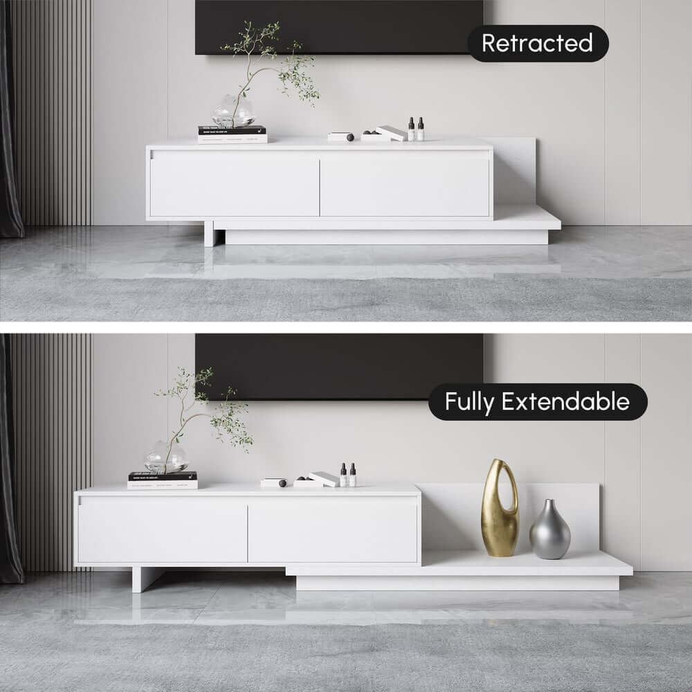 Modern Walnut & Gray Extendable TV Stand With Drawers